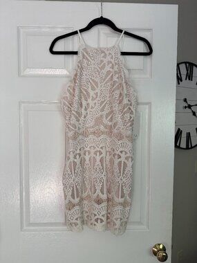 White Lace Halter Mini Dress - Size Large